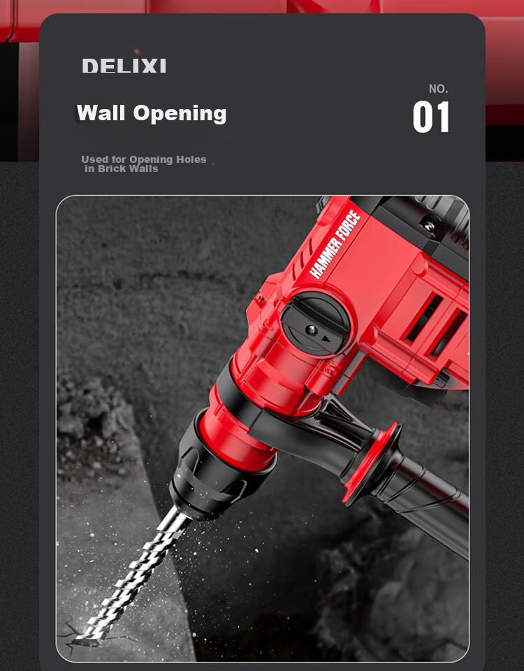 DELIXI Electric Hammer, Chisel And Drill, High-Power Three-In Impact Drill, Concrete, Home Use, Multi-Functional Electric Tool, Plug-In Electric Hammer 11