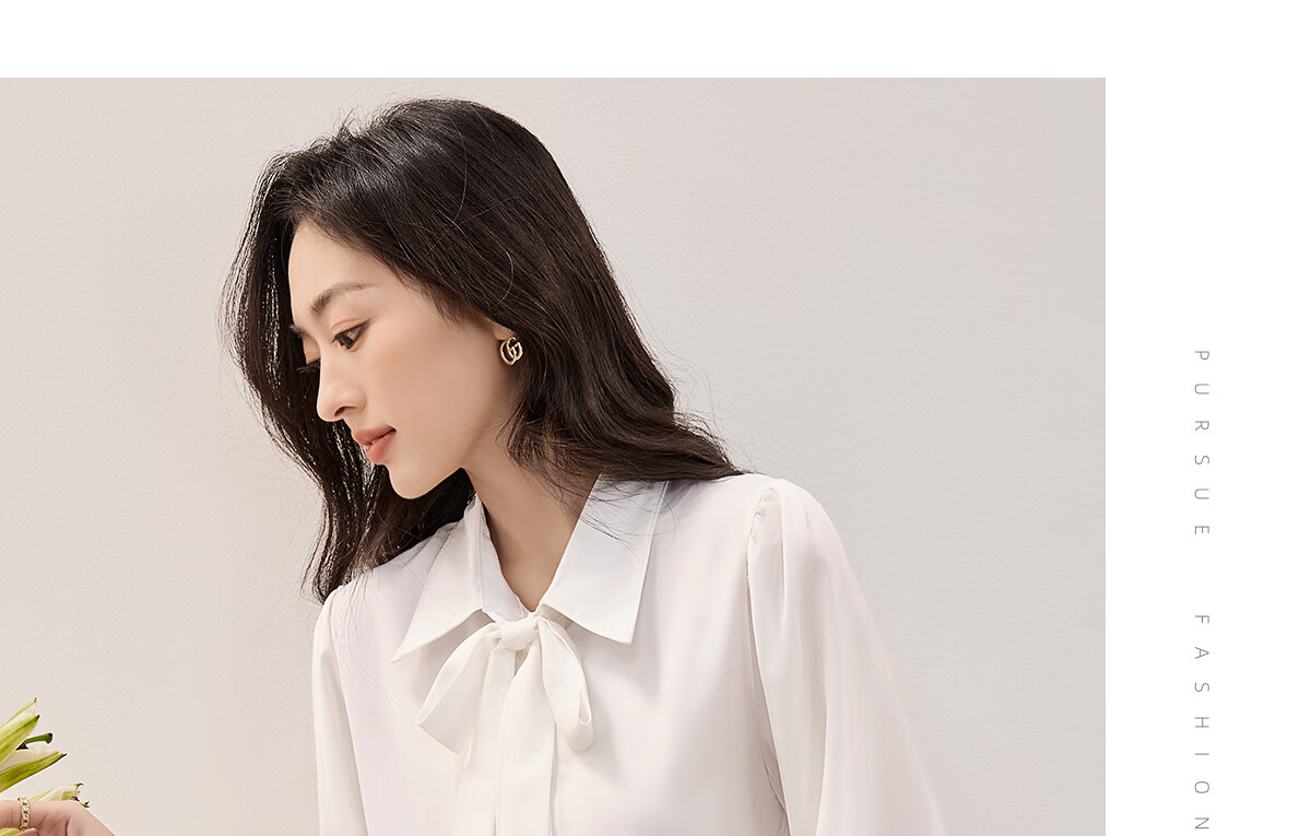 Chushen Long-Sleeve Shirt for Women, Elegant Lapel Design with Bow Tie, Casual White Blouse S13KC2990 Size M 20
