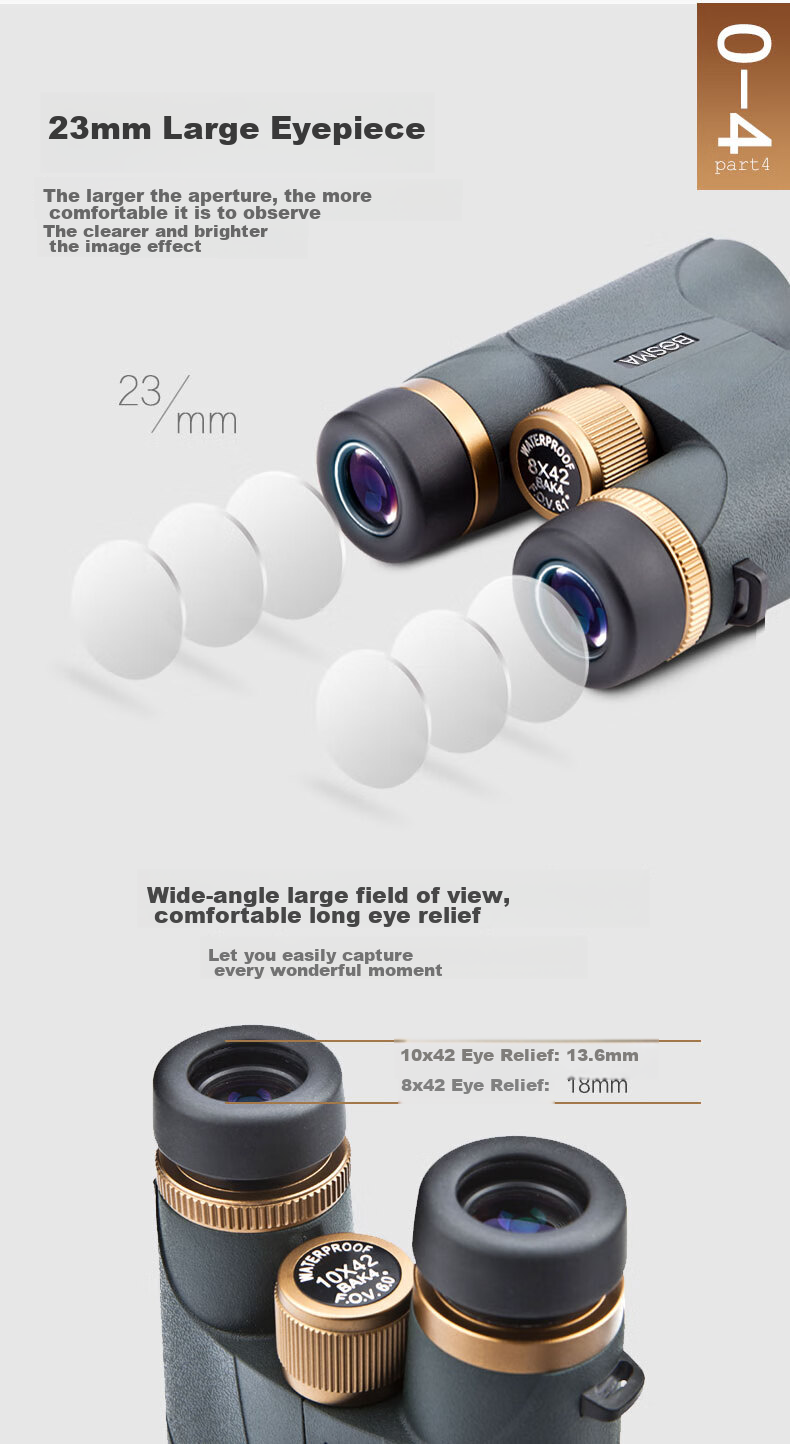 BOSMA Binoculars, High-Definition, High-Magnification, Adult Low-Light Night Vision, Portable Hummingbird 10X42ED Micro-Prism Field 7