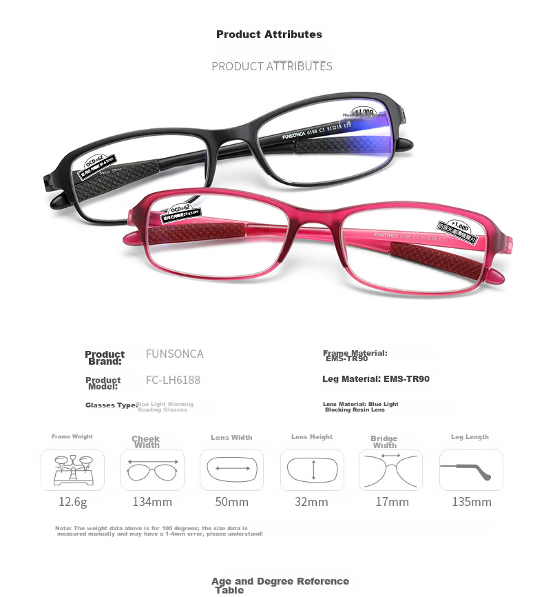 Funsonca Anti-Blue Light Ultra-Light Imported Material Non-Metallic Reading Glasses for Men And Women, Comfortable, Durable, Non-Slip Eyeglasses, Red, 200 Degrees 13