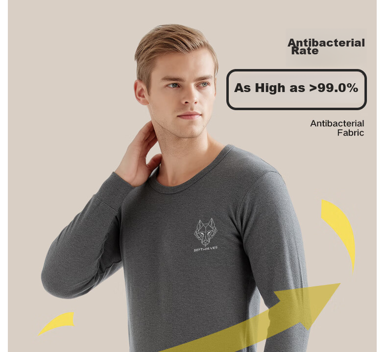 SEPTWOLVES [Pure Cotton Antibacterial] Thermal Underwear for Men, Autumn Top And Pants Set, Round Neck Cotton And Wool Autumn Winter, Dark Gray, XXL 8