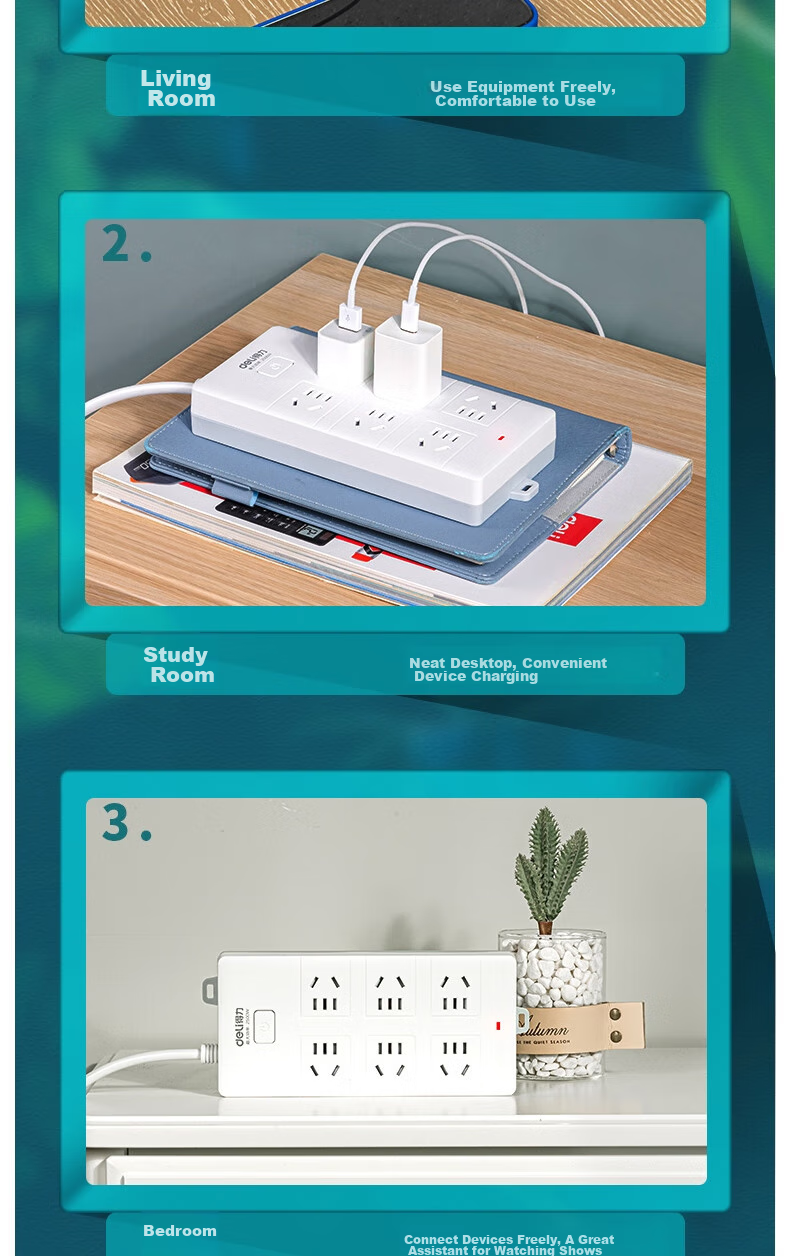 Deli 3C Certified National Standard Safe Power Strip/Extension Cord/Surge Protector with Master Switch, Child Safety Lock, 6 Outlets, 5 Meters, 18261 12