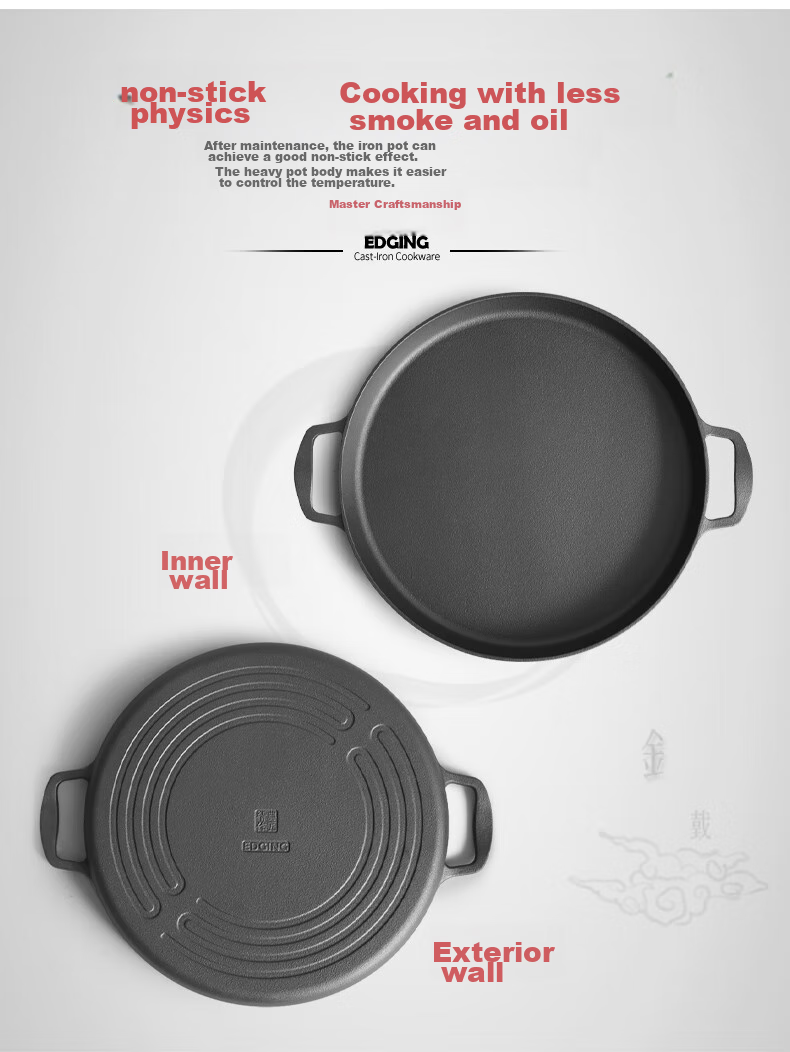 Dianjiang Cast Iron Frying Pan, Flat Bottom Pan, Outdoor Barbecue Plate, 34cm Uncoated Iron Plate, Grilled Meat And Steak Pan, Pancake Griddle 6