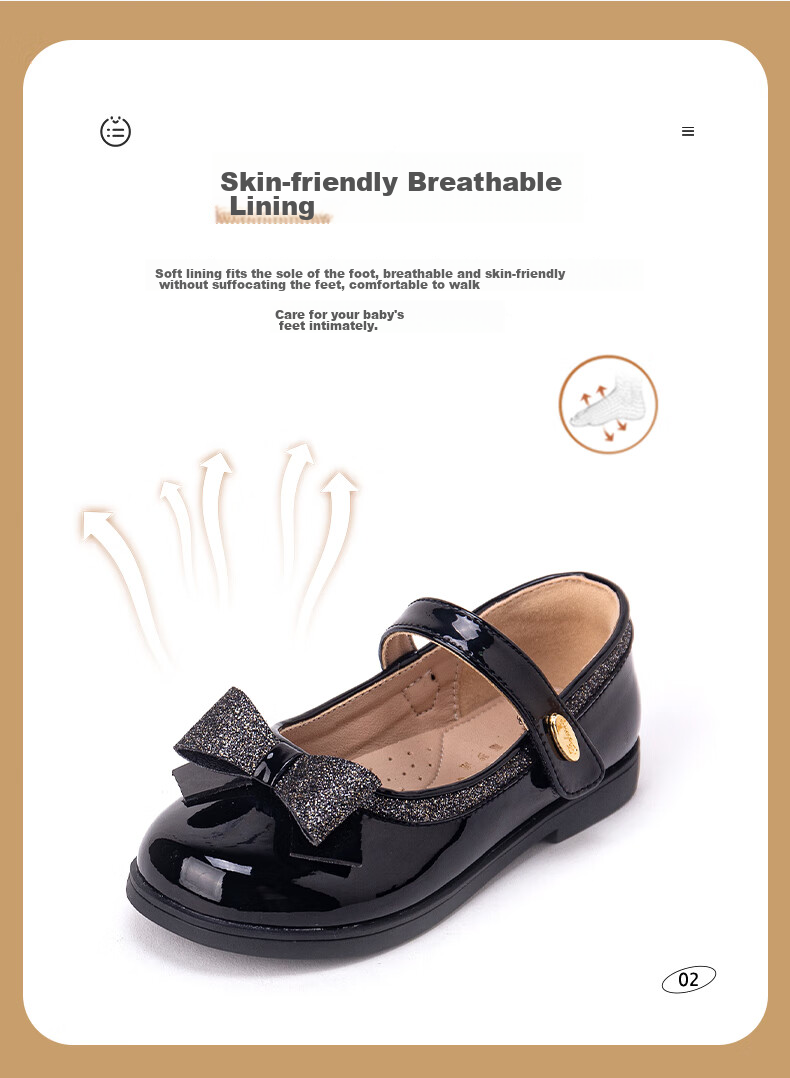 Follow Me Girls' Leather Shoes, Children's Princess Shoes, Patent Leather Soft Sole Performance Shoes, Children's Flats, Square-Toe Leather Shoes, Lotus Pink, Size 36 7