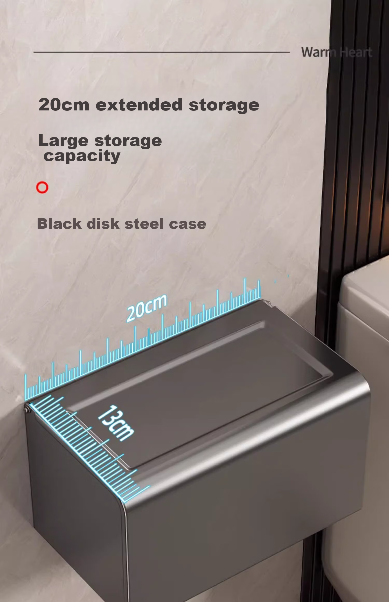 MUYA Gun Gray Bathroom Tissue Box, No Drilling Required, Waterproof Space Aluminum Wall-Mounted Toilet Paper Holder 5
