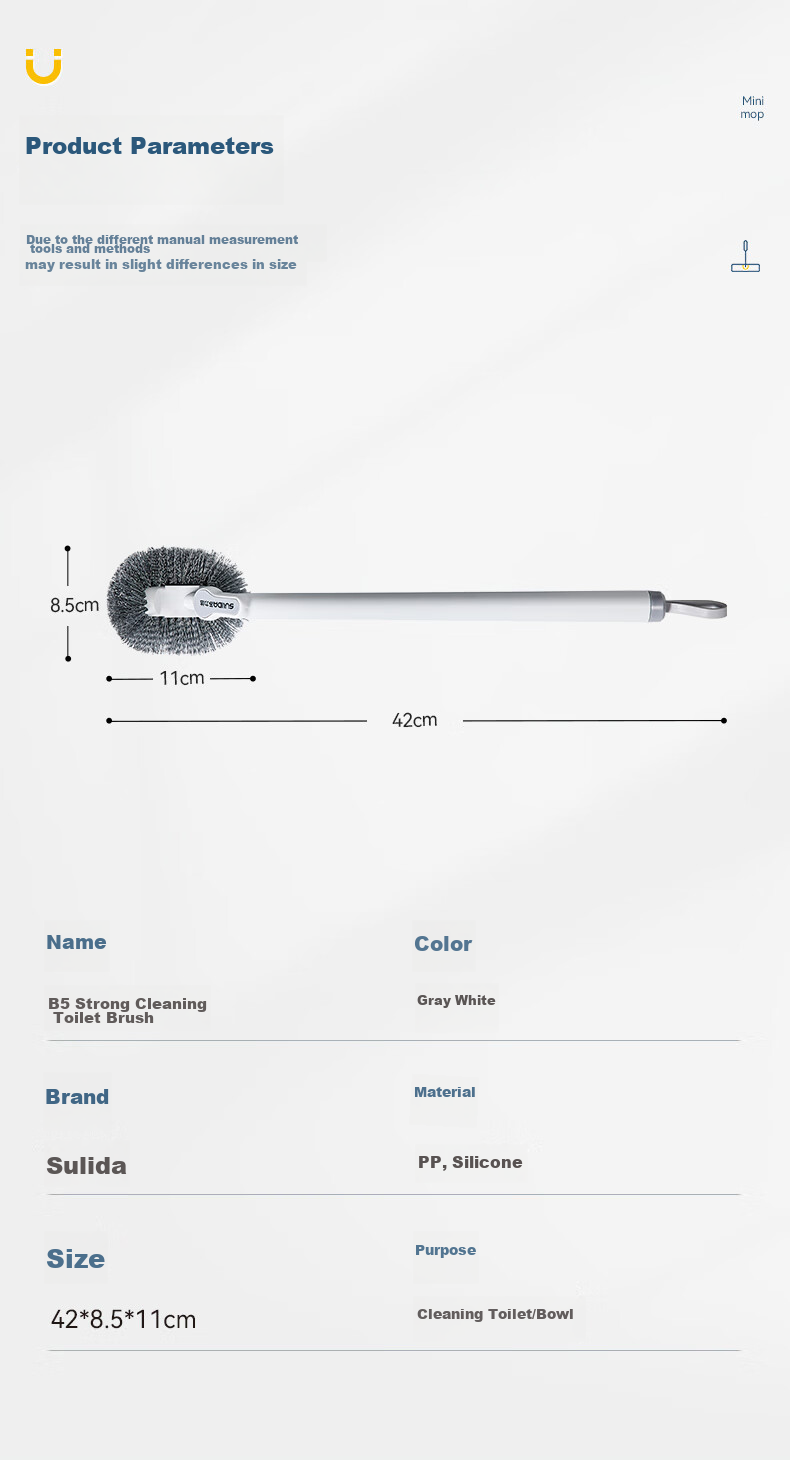 Sulida Household Toilet Brush, No Dead Angle Cleaning, Wall-Mounted Long Handle Bathroom Cleaning Tool 2