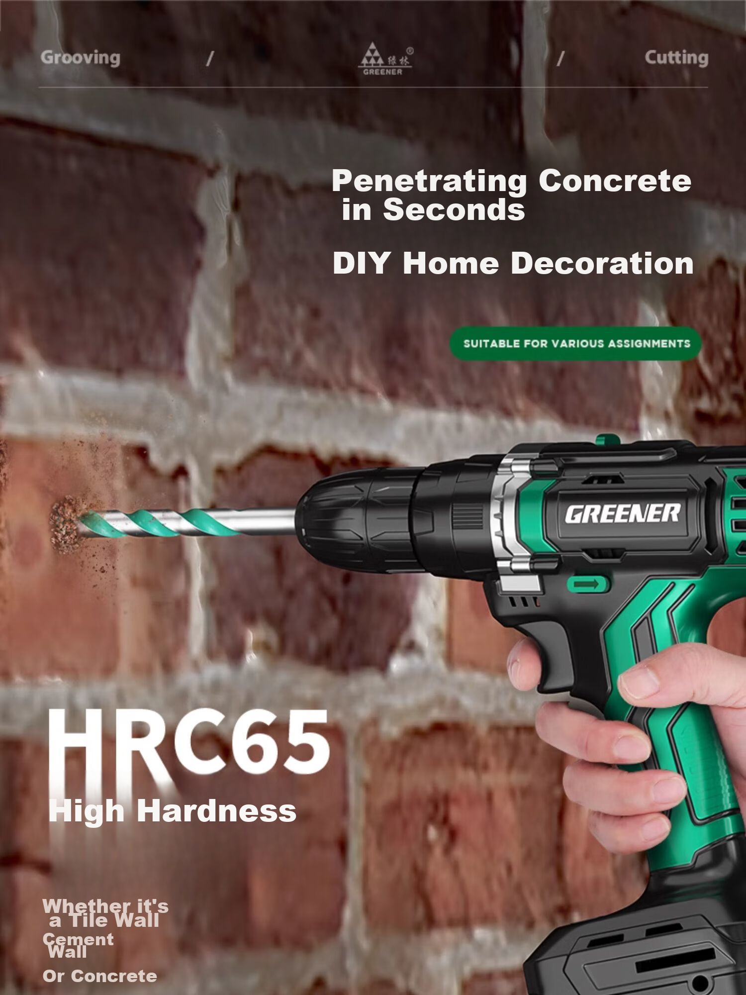 GREENER Ceramic Tile Drill Bit, Concrete Cement Marble Impact Drill Bit, Hand Electric Drill Alloy Bawang Drill, 2 Pieces Each of 6+8mm 1