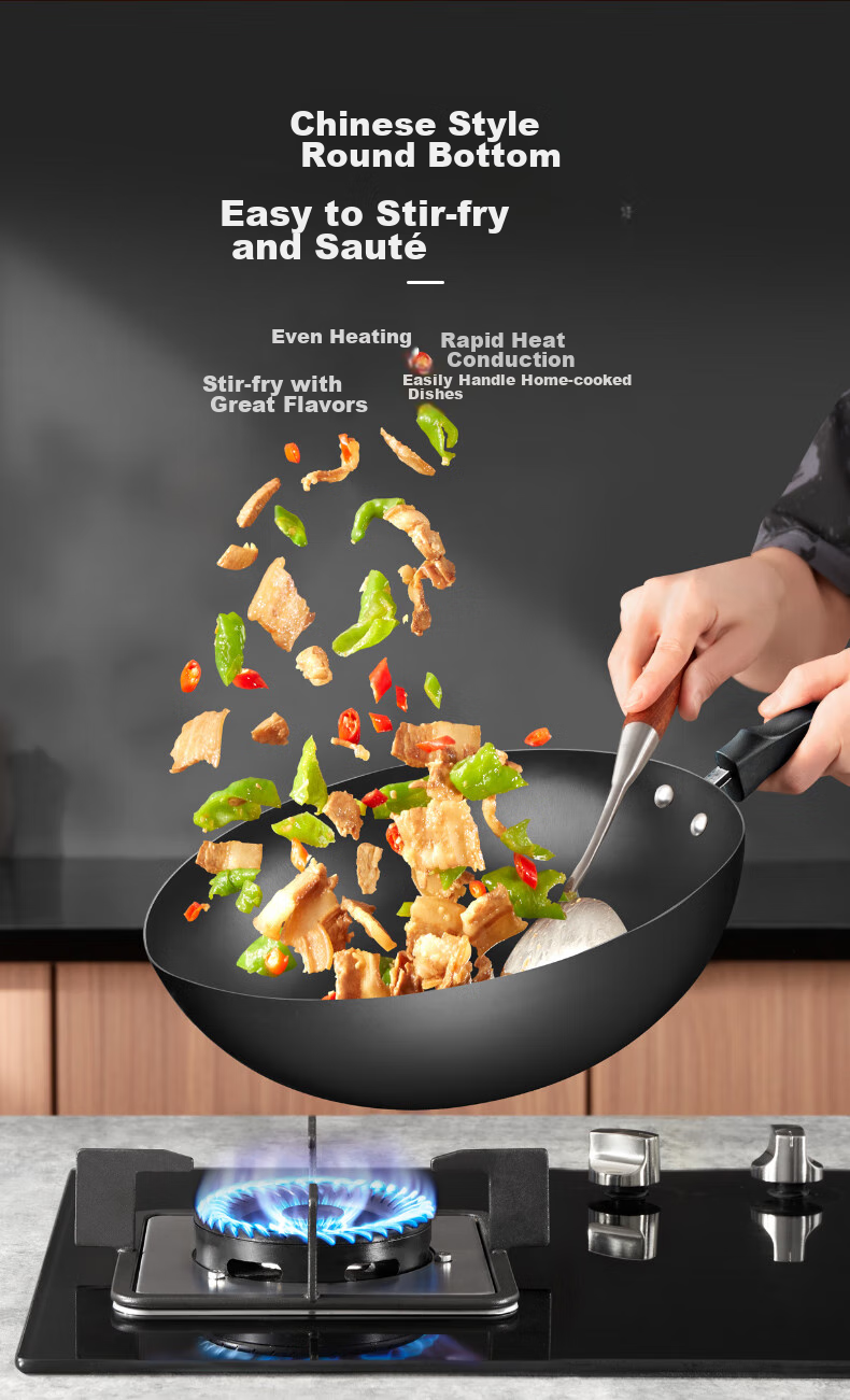 SUPOR Non-Coated Traditional Iron Wok 30CM Stainless Steel Frying Pan Compatible with Gas And Induction Stoves FC30V3 4