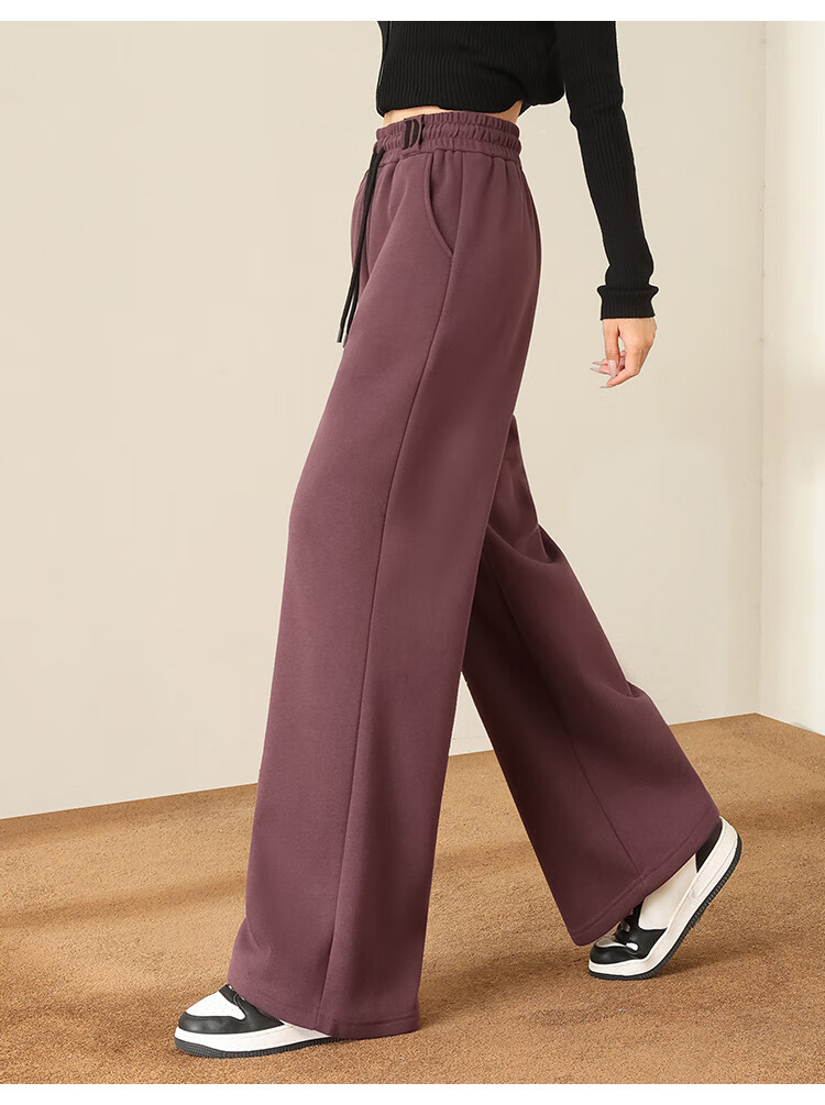 DME Fleece-Lined Thick Warm Slim-Fit Wide-Leg High-End Flattering Loose Elastic Waist Trousers, Black, XL 12