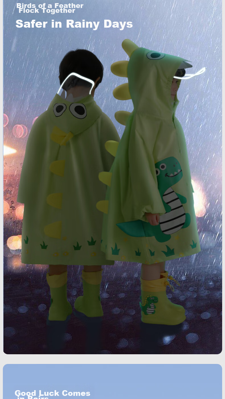 Moremerry Children's Raincoat for Boys And Girls, Kindergarten Kids, Toddlers, Full-Body Poncho, Yellow Cute Dinosaur Design, XL Size 13