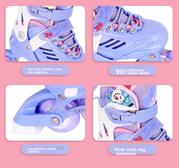 EVERVON Roller Skates for Children, Inline Skates with Full Lighting, Model 388, Includes Free Helmet And Protective Gear, Purple, Size M (Suitable for Ages 6-12) 6