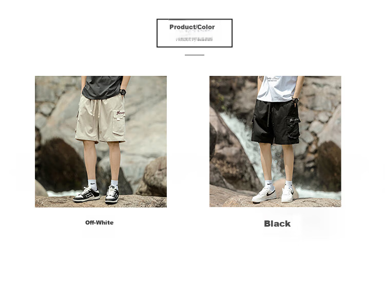 MMOPTOP Japanese-Style Casual Sports Shorts for Men, Summer Mountain Outdoor Loose Cargo Pants, Knee-Length Shorts, CH02 Off-White, 2XL 8