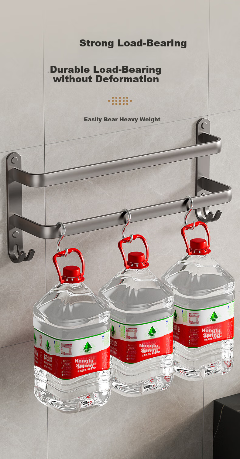 Baihan Towel Rack, Bathroom Storage Shelf, No Drilling Required, Toilet Washroom Hanging Accessories Set, Bathroom Storage Organizer 4