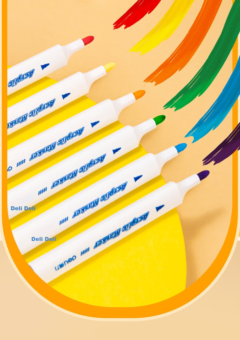 Deli [Back to School Stationery] 64-Color Round Barrel Acrylic Markers, PP Box Packaging, Hand-Drawing Shoes, Painting Pens, Fluorescent Highlighters, Children's DIY, New Year Tree Graffiti, Watercolor Pens, Art Educatio 7