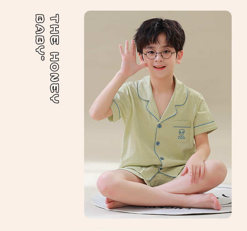 Hengyuanxiang Children's Pajamas, Boys' Pure Cotton Summer Thin Short-Sleeve Loungewear, Cardigan Sleepwear And Pajama Pants Set 17