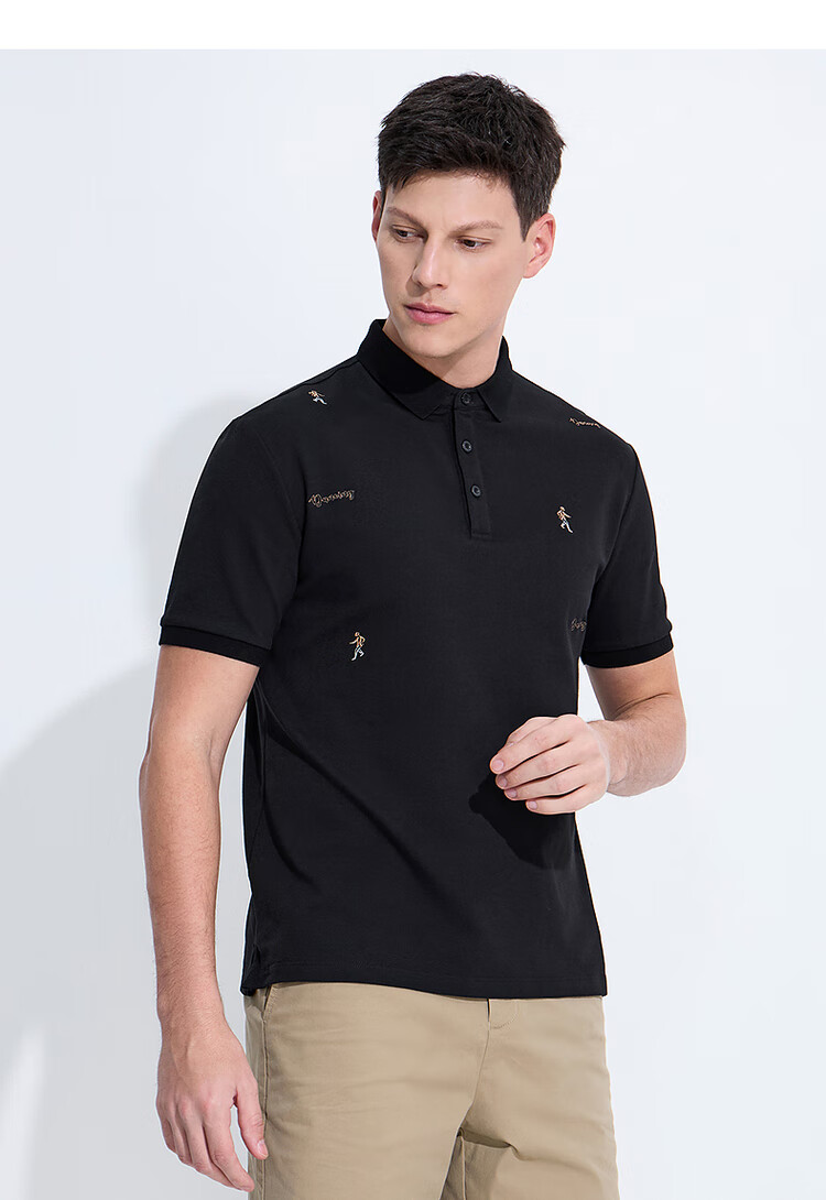 DANCING WOLVES [Cool Sensation Suoluna] Summer Ice-Cool Skin-Friendly Men's Short-Sleeve POLO Shirt, 001 Black, 180 3