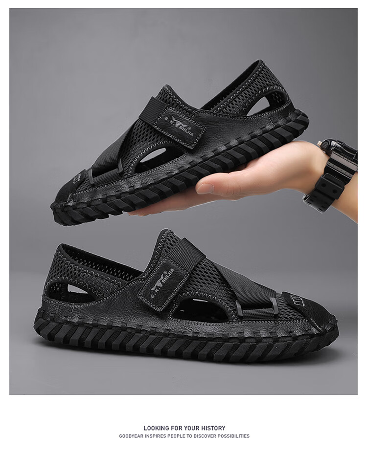 Bull Family Men's Summer Closed-Toe Sandals Soft Leather Soft Sole Outdoor Water-Resistant Casual Trendy Men's Clogs 15