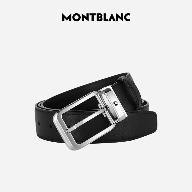 MONTBLANC Men's Rectangular Pin Buckle Black Leather Belt/waistband, 3.5cm, 129455 [520 Gift]