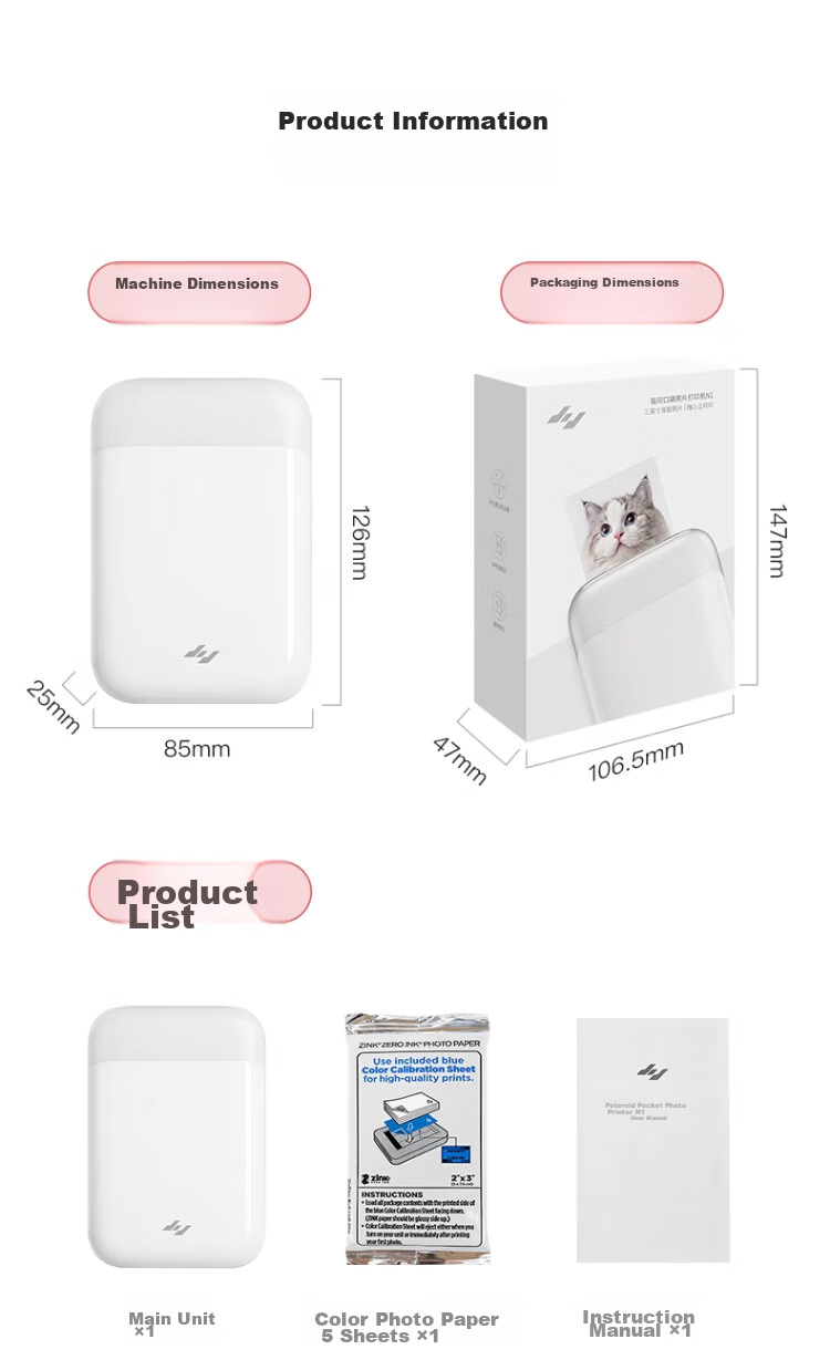 Jiyin Pocket Photo Printer Mobile Instant Camera AR Video Voice Wireless Bluetooth Home Portable Inkless Photo Printer Cloud White ZPP110 Holiday Gift 14
