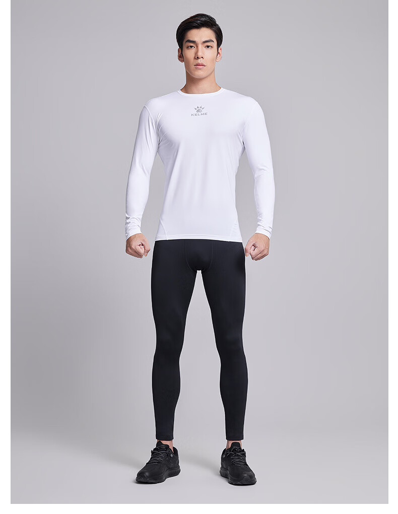 KELME Men's Outdoor Thermal Fleece Lined Compression Shirt Running Training Fitness Top Black 3XL 6