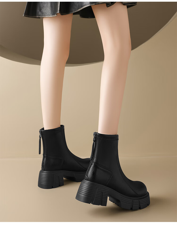 ZHR Women's Winter Short Boots, Thick-Soled Height-Increasing Versatile Martin Boots, Lightweight Women's Boots for Petite Figures, KN26A, Black, Size 37 2