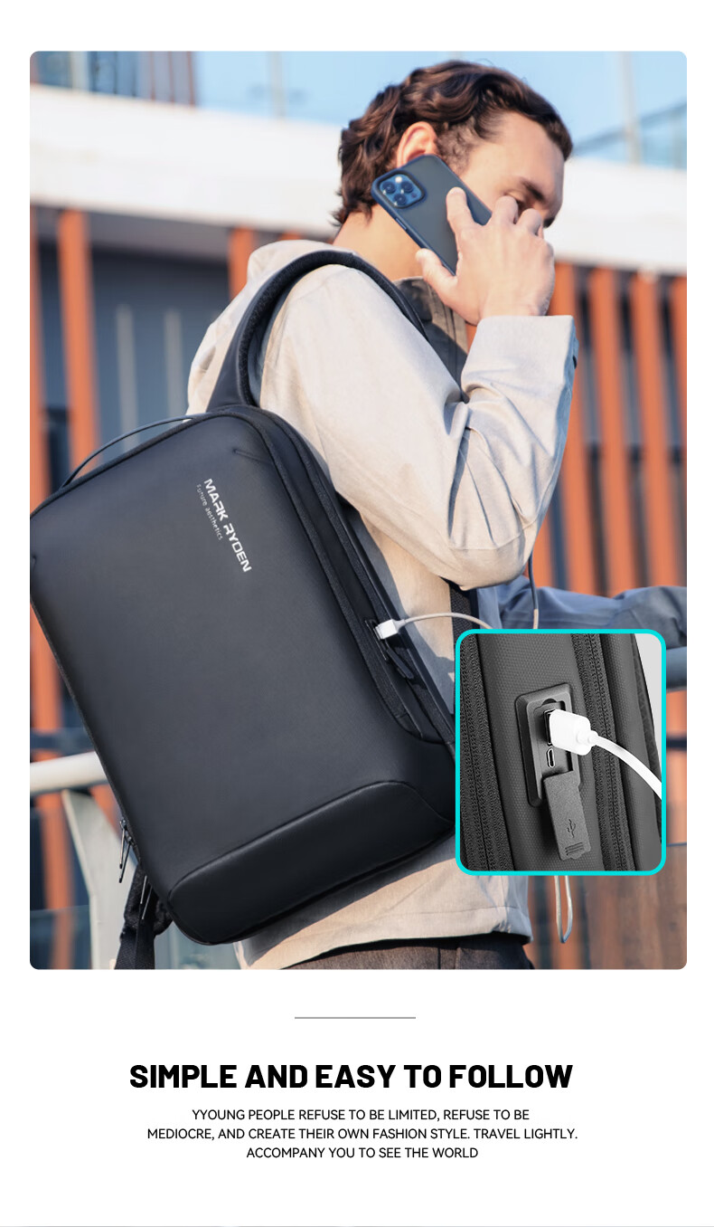 MARK RYDEN Backpack for Men, Lightweight Travel Bag, 17.3-Inch Laptop Bag with Wet And Dry Separation, MR9008 Elegant Black Upgraded Versio 9