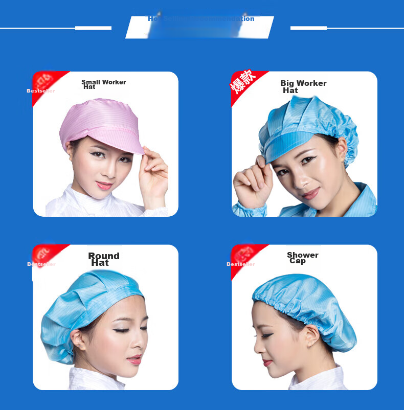 BAIGE Anti-Static Cap, Dust-Free Cap, Workshop Work Cap, Protective Head Cover, Small Work Cap Skylight Style, Blue, Pack of 5, CW851856 1