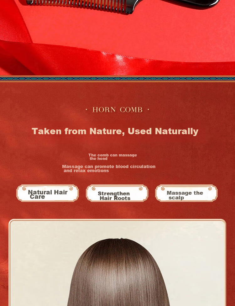 Fujiaojiang Ox Horn Comb for Women, Hair Straightening Gua Sha Massage Tool, Birthday Valentine's Day Wedding Gift, Mid-Autumn Festival Present for Girlfriend Wife Mother Elders, Practical High-End Thoughtful Gift 3