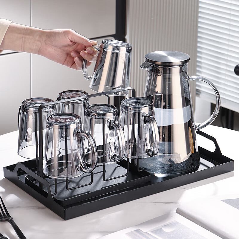 CRISTALGLASS Glass Cup, Heat-Resistant Water Cup, Home Set for Living Room, Tea Cups for Guests, with Handle, Drinking Cup, Light Luxury Water Pitcher