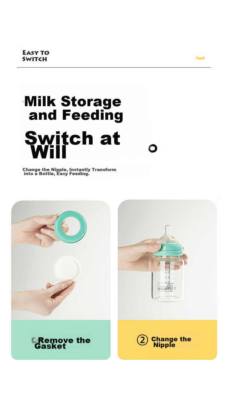 Xiaoyaxiang Glass Breast Milk Storage Bottle for Newborns, Wide Neck 180ml (Set of 2) 12