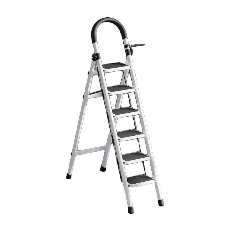 Yilinju Folding Ladder, Household Safety A-Frame Ladder, Extendable Multi-Functional Staircase, Convenient Handrail Ladder, Thickened Safe Step Ladder, White Six