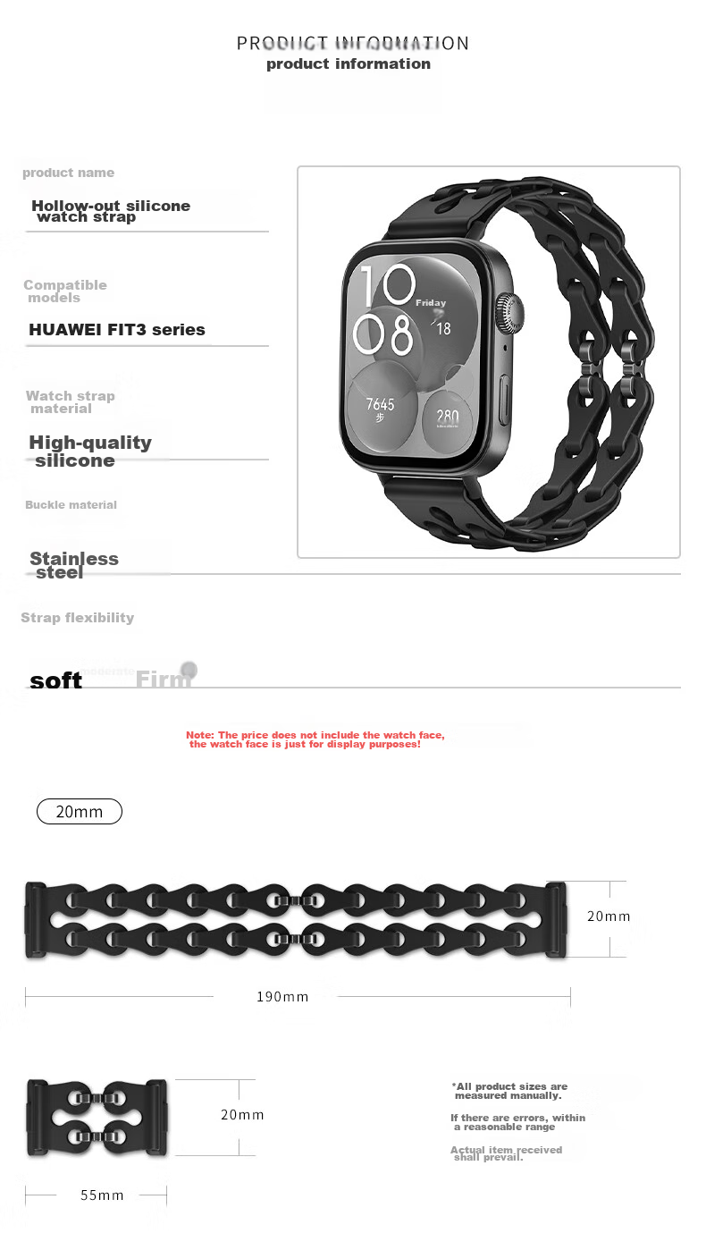 Binghong Suitable for Huawei Fit5 Strap, Fit5pro Huawei Fit4 Strap, Huawei Fit4pro Strap, Silicone Huawei Fit3 Strap, Watch Fit4 Band, Hollow Double Chai 9