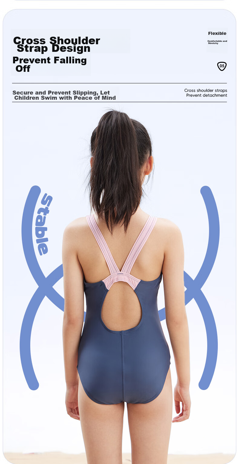 Li-Ning Youth Swimsuit, Girls' Comfortable Sports One-Piece Triangle Professional Training Swimwear, 7123 Black And White, Size 160 7