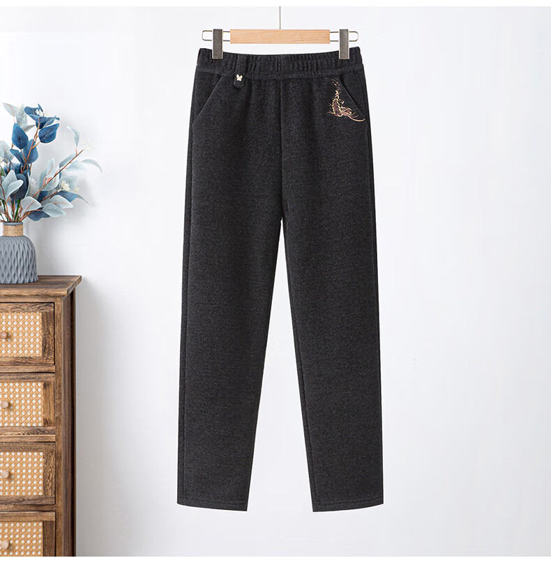 QIUFULUO Women's Winter Fleece-Lined Thick Warm Casual Pants Middle-Aged and Elderly Fashion Straight-Leg High-Quality Trousers for Ages 50-60 4