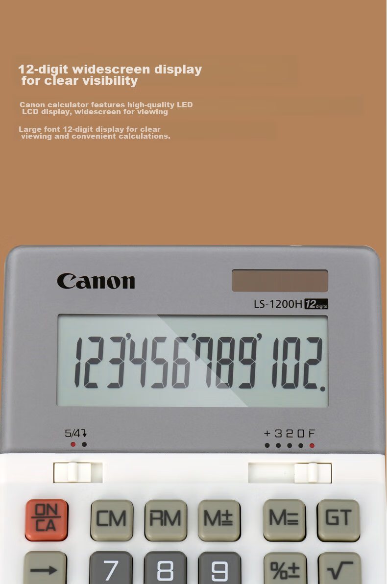 Canon WS-1200H, 12-Digit Large Business Office Calculator, Dual Power Supply, Wide Screen, Desktop Classic Calculator 6