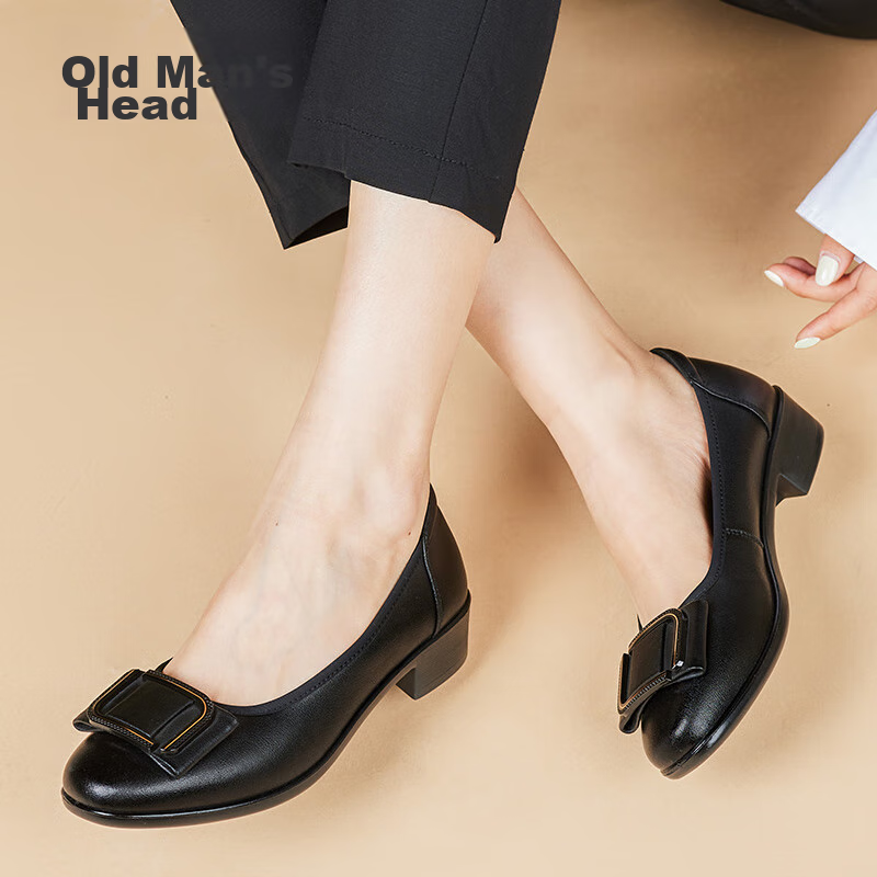 LAORENTOU Women's Single Shoes, Fashionable Casual Professional Chunky Heel, Shallow Mouth Mid-Heel, Commuter Work Shoes for Women, LB12265, Black, Size 39