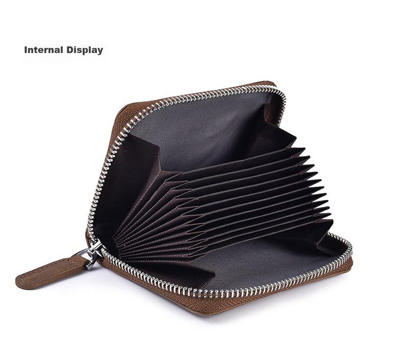 Hush Puppies Card Holder, Genuine Leather Coin Purse for Men, ID Holder, Accordion-Style Storage Bag, Business Card Holder, Birthday Gift Box Set 10