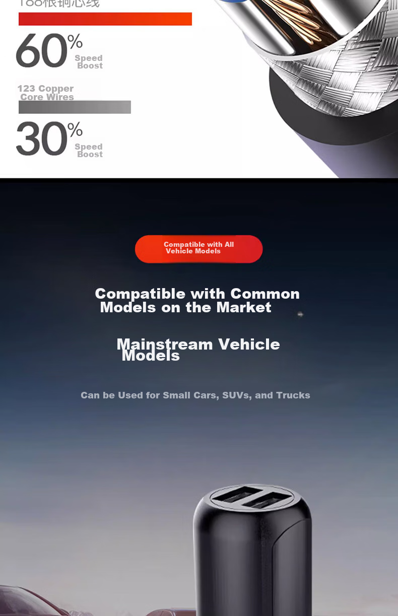 Meiyazhixing Car Charger, 3.5-Meter Cigarette Lighter Power Cord, Dash Cam Power Cable, Dual USB Ports, Digital Display 10