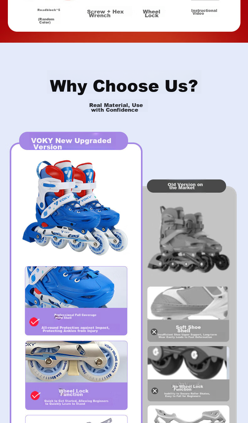 VOKY Roller Skates for Children, Beginners' Inline Skates for Boys And Girls, Adult Roller Skates with Adjustable Sizes, Flashing Wheels 1