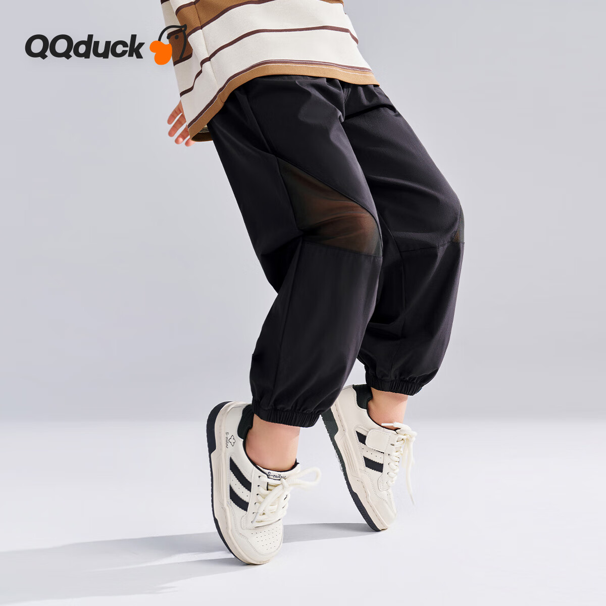 QQ DUCK Children's Clothing, Boys' Summer Mosquito-Repellent Pants, Thin Style, Student And Youth Wear, Irregular Mesh, Black; Size 120