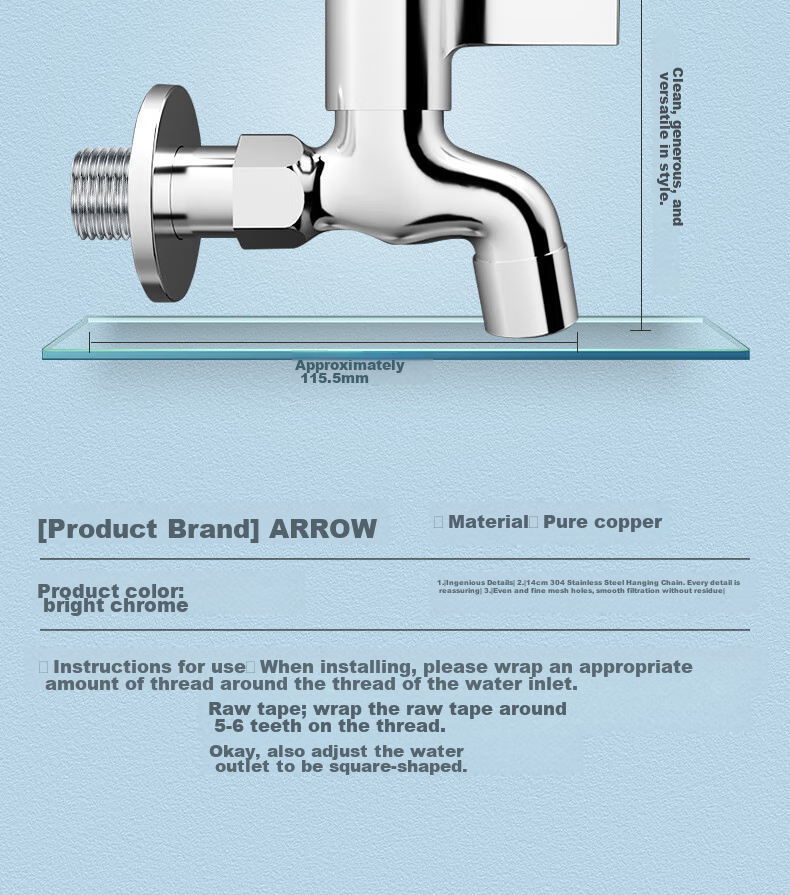 ARROW Extended Quick-Open Faucet, Thickened Brass Mop Sink, Bathroom Balcony Washing Machine Single Cold Faucet Spout 9
