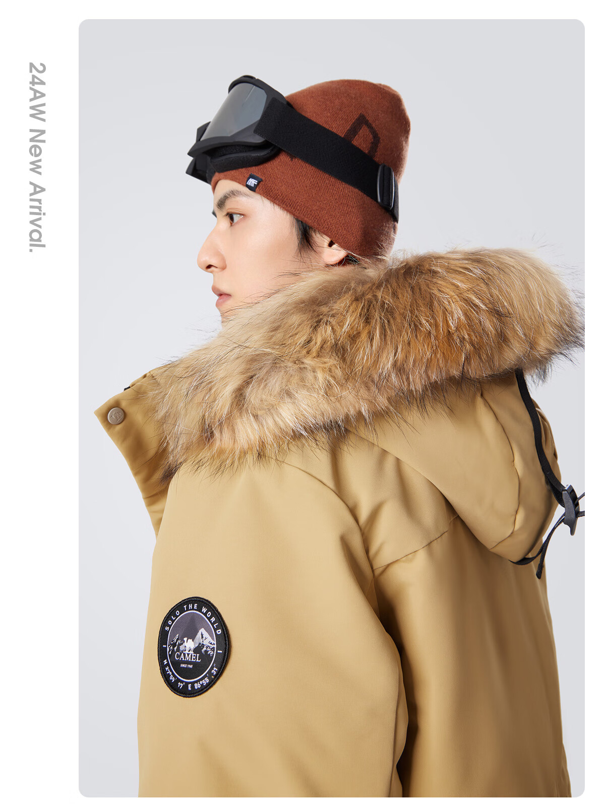CAMEL Workwear down Jacket, Mid-Length, White Duck Down, Collar, Casual Sports Thickened Coat, Winter Season, M13CAKI038A 47