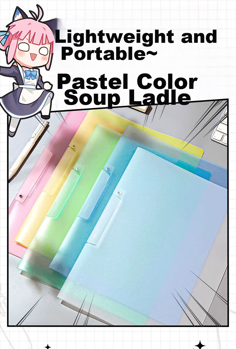 DiLe Pastel Swivel Clip Rotating Side-Opening PP File Folder, A4 Document Folder, Student Storage, Pull Rod Folder, Office Organizer, 5 Pieces/pack, FU-370 Transparent Blue 1