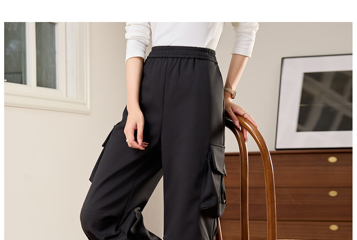Halo Queen Women's Casual Pants, American-Style Breathable Loose Cargo Pants, High-Waisted Draping Parachute Pants H13KK2711 54