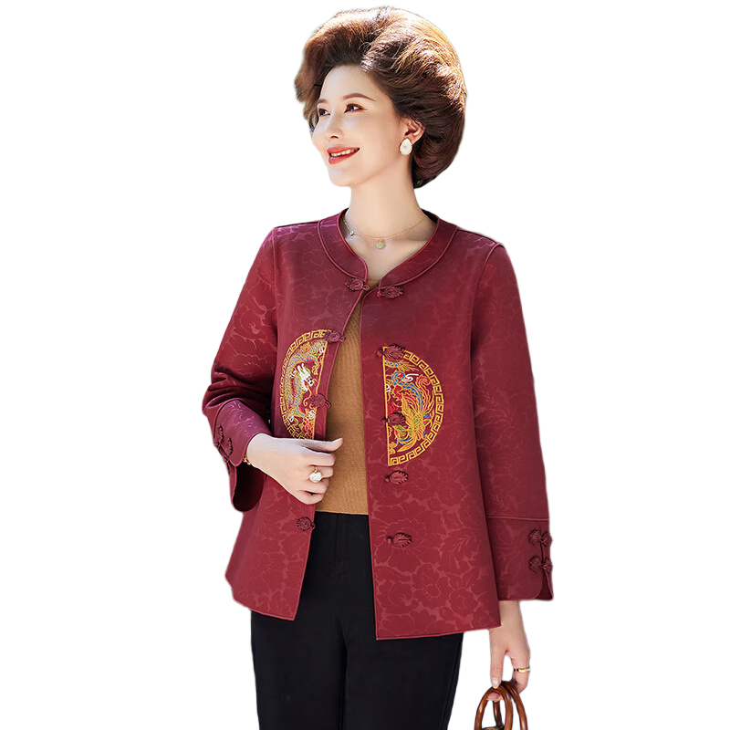 Yuzhaolin Mom's New Year Red Coat Spring and Autumn Middle-aged and Elderly Women's Windbreaker Short Jacket Y243U2016