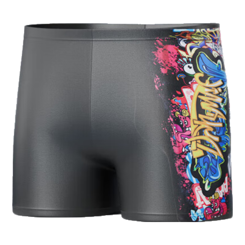 Li-Ning Swimming Trunks for Men, Square-Leg Anti-Embarrassment Swimwear, Hot Spring Trendy Swimwear, Professional Equipment, Men's Swimming Trunks 087, Black XL