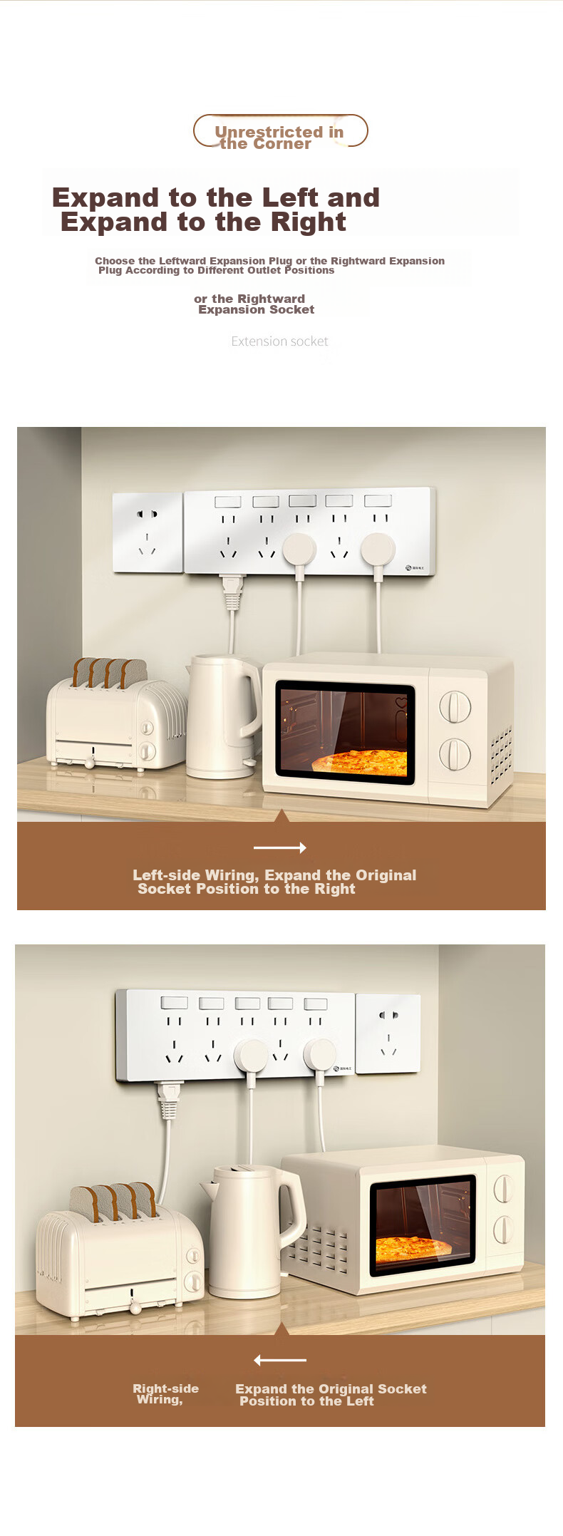 FDD Concealed Expandable Socket, 86-Type Converter, Extended Socket Panel, One Switch with Five Holes, One-To Converter, [White-35 Holes] Left Expansion + Independent Switch 7