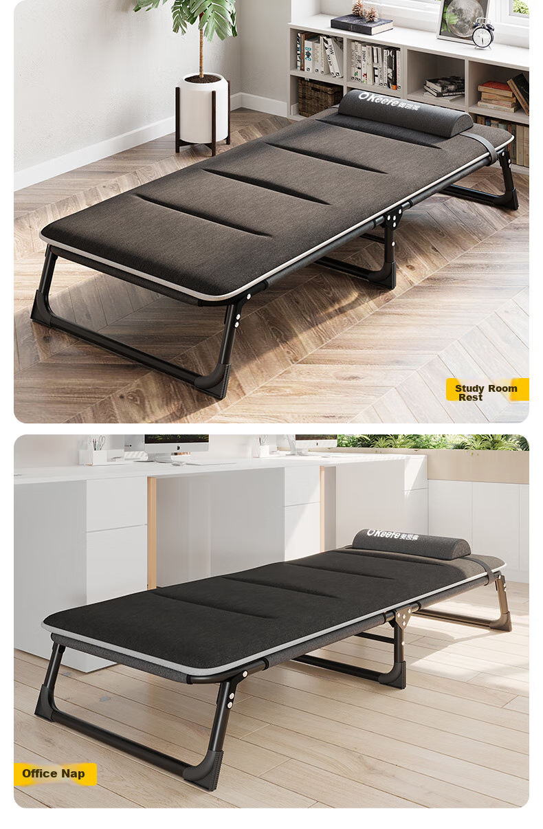 Okeefe Folding Bed Lounger, Single Nap Bed for Office, Camping Cot, Hospital Companion Bed with Cotton Padding 9