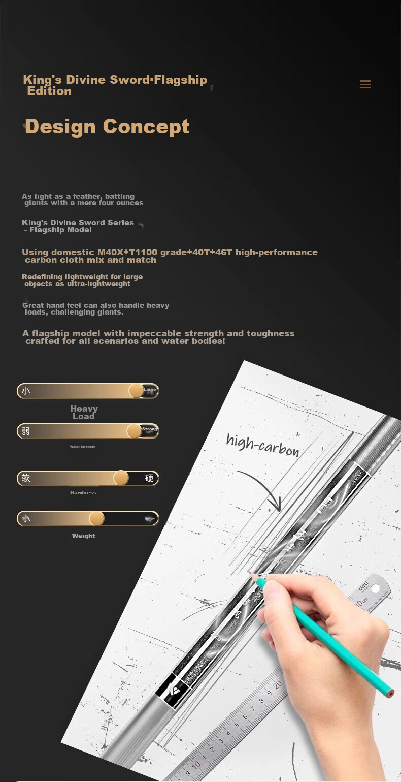 Woding King of Kings Flagship Edition Fishing Rod, Carbon Fiber Ultra-Light Big Fish Rod, Fishing Pole for Platform Fishing And Hand Fishing, 5.4 Meters, 5.5H 2