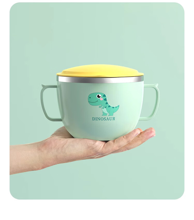 Dipuer 316 Stainless Steel Soup Bowl, Children's Rice Bowl, Student Lunch Box, Elementary School-Specific Soup Bowl, Dinosaur Bowl, 650ml 2